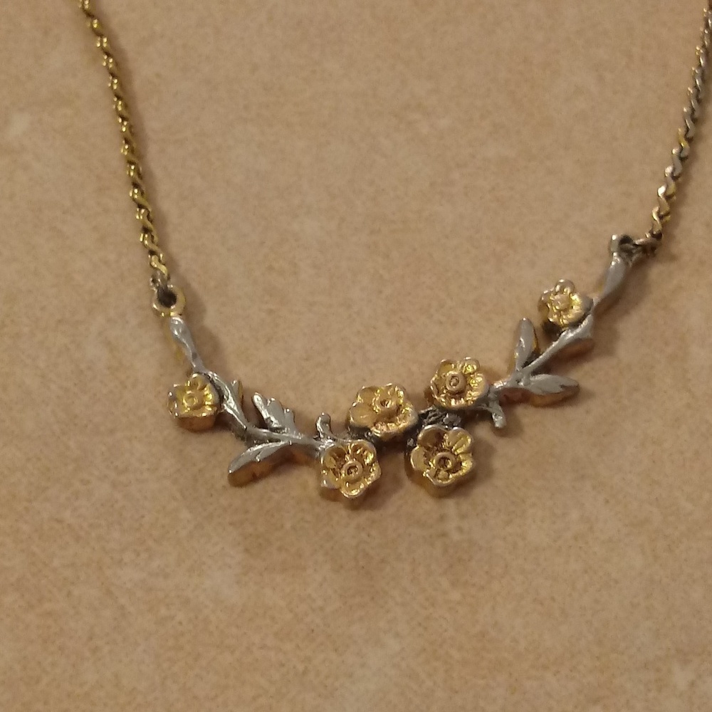Vintage Flower Pink Green Gold Tone